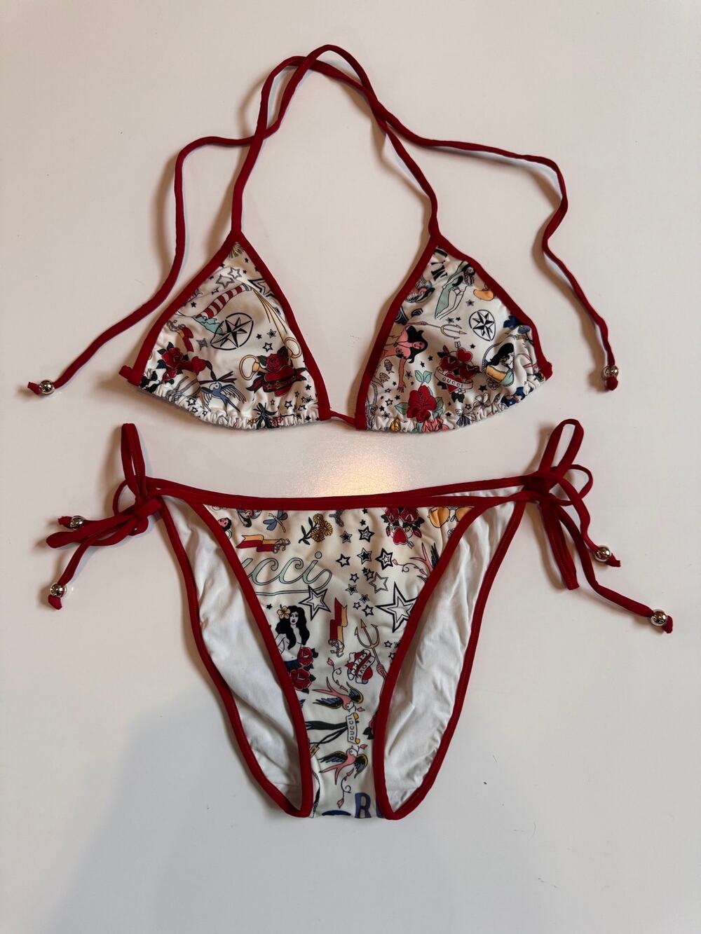 Gucci Tattoo Print String Bikini Frida Giannini 2009 Runway X-Small XS Mermaid !